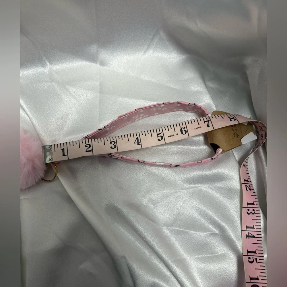 Handmade Pink and White Cherry Blossom Wristlet Keychain with Light Pink Pompom